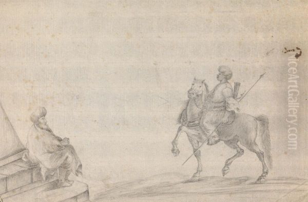 Man on Horseback Approaching a Seated Man - view 1