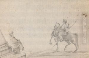 Man on Horseback Approaching a Seated Man by James Bruce