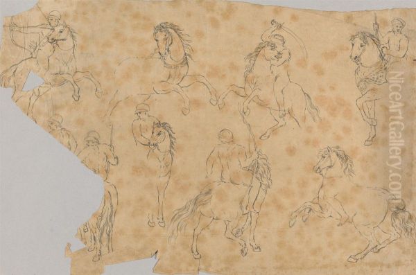 Studies of Warriors on Horseback - view 1