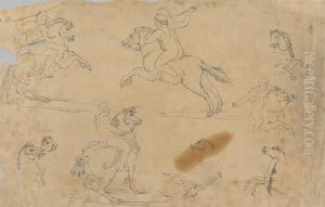 Studies of Warriors on Horseback and Horseheads by James Bruce