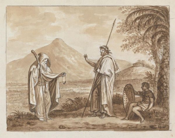 Old Man, Warrior and Boy in a Classical Landscape - view 1