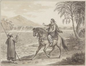 Horseman Approaching Traveller Beside River