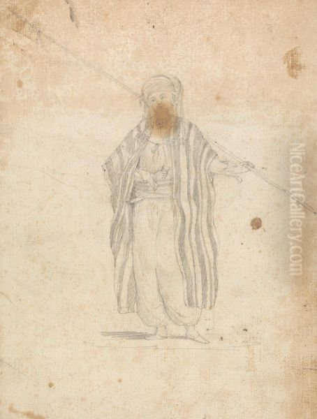 Man Wearing a Burnoose and Carrying a Spear - view 1