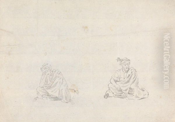 Two Men Sitting on Cushions - view 1