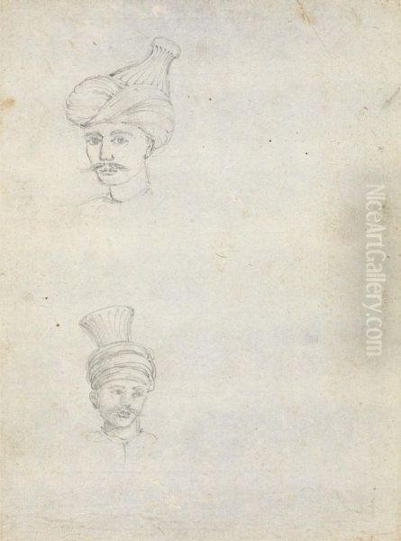 Studies of Two Male Heads Wearing Turbans - view 1