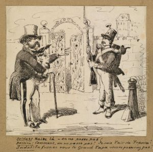 Sentry halting Gentleman at Gate by George Augustus Sala