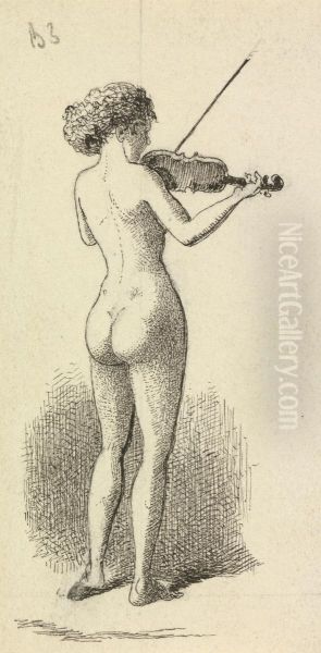 Nude Woman playing the Violin - view 1