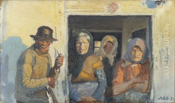 Kristoffer and the women at the door. - view 1
