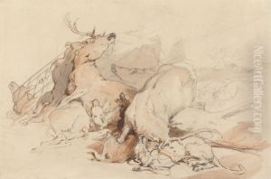 Hounds and Hunters Attacking Deer by Sir Edwin Henry Landseer