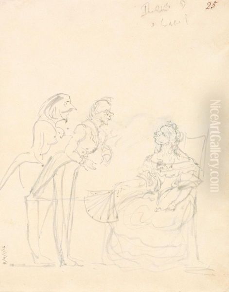 Two Gentlemen Talking to a Seated Lady - view 1