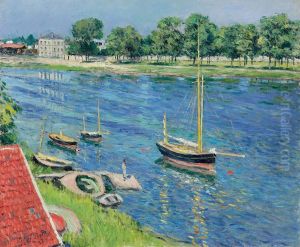 La Seine A Argenteuil, Bateaux Au Mouillage by Gustave Caillebotte
