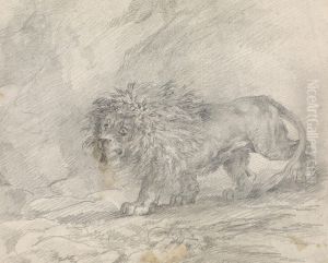 Lion Walking in Rocky Landscape by Sawrey Gilpin