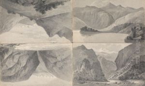 1) (ll) Lake at Davos, 2) (lr) Entrance of the Pass to Segnes, 3) (ur) Wiesen by Isaac Weld