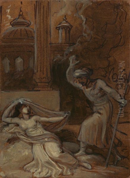 Illustration for an Eastern Romance, possibly 'The Arabian Nights' (with female figure reclining at left) - view 1