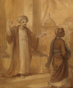 Illustration for an Eastern Romance, possibly 'The Arabian Nights', with Two Male Figures Standing