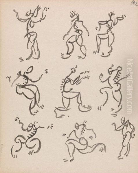 Nine Dancing Figures, in Three Registers - view 1