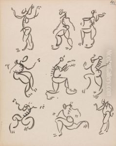 Nine Dancing Figures, in Three Registers by Henri Gaudier-Brzeska