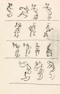 Four Registers of Fourteen Dancing Figures by Henri Gaudier-Brzeska