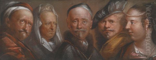 Studies of five heads after Rembrandt - view 1