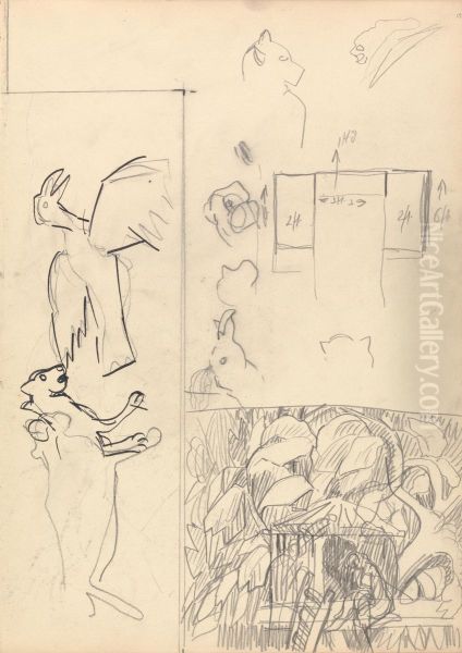 Studies of Tree Houses, Animals and Floor Plan - view 1