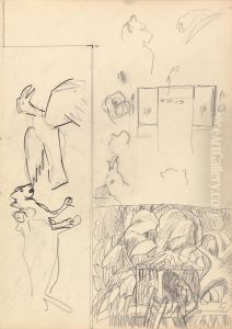 Studies of Tree Houses, Animals and Floor Plan by Spencer Gore