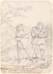 Stout and Plain Country Girl Being Courted by a Yodel with Pitchfork by Henry Thomas Alken