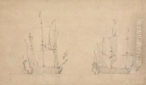 Starboard-quarter view of a Flagship in light airs and similar view of another Starboard-quarter view of a Flagship in light airs and similar view of another