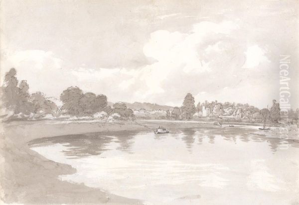 On the River Wye with Wilton Castle Ruins on a Bend in the River - view 1