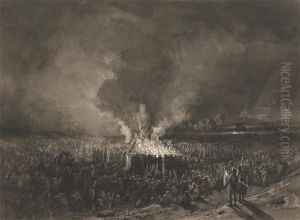 Soliders in Costume of the Middle Ages around a Blazing Idol