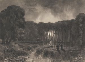 Bowmen at a Moonlit Lake Shooting Wildfowl
