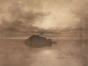 An Island with Returning Birds at Nightfall by William West