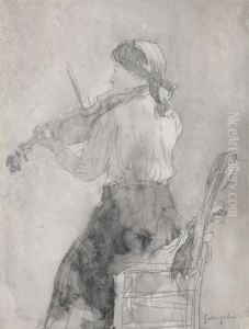 Young Woman playing a Violin by Gwen John