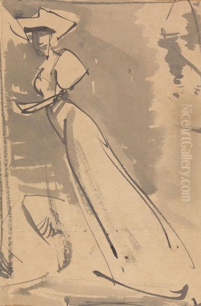 Study of a Woman with Wide Hat - view 1