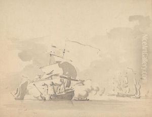 Ships and Sailboats on a Calm Sea by Sawrey Gilpin