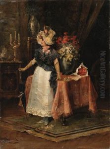 An Elegant Lady In An Interior by Georges Jules Auguste Cain