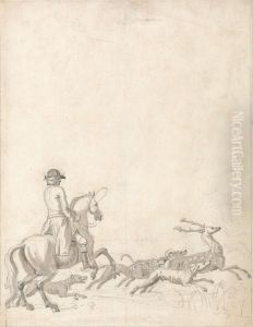Rider With Hounds About to Bring the Stag Down