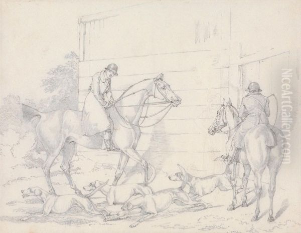 Hunting, Unkennelling with Two Riders Watching - view 1