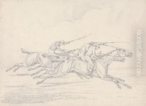 Racing, Three Horses with Jockeys Up Galloping to Right by Henry Thomas Alken
