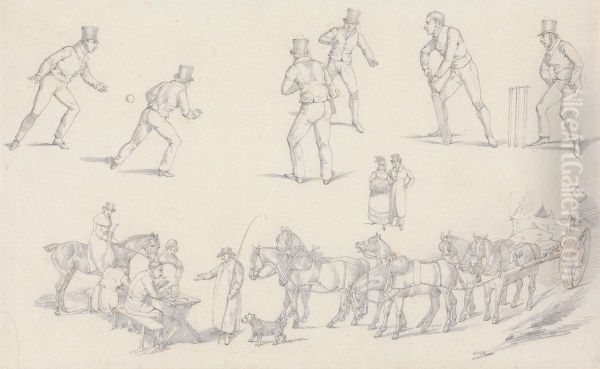 Scenes of Cricket and a Waggoner With His Team - view 1