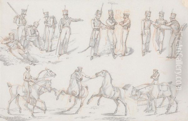 Groups of Infantry and Army Horses - view 1