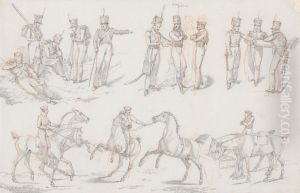 Groups of Infantry and Army Horses by Henry Thomas Alken