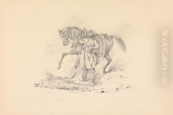 Turbaned Cavalryman Standing Beside a Horse - view 1