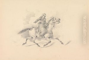 Hooded Damascene Cavalryman Riding by Henry Thomas Alken