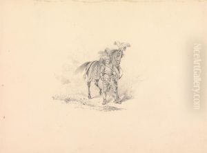 Knight in Armour Standing by a Plumed and Caparisoned Horse by Henry Thomas Alken