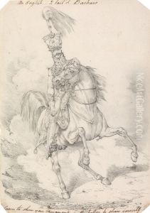 Hussar with High Plume in His Helmet, Mounted on a Horse, With High Held Swishing Tail by Henry Thomas Alken