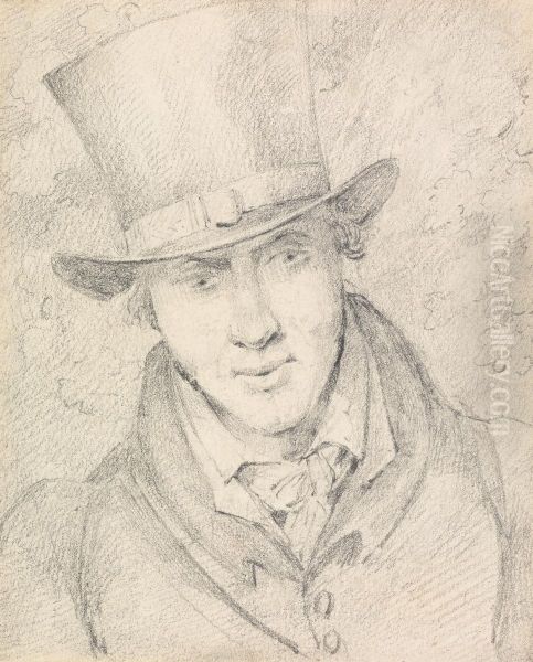 Self-Portrait, Full Face Looking Downwards to Right, Wearing a Top Hat - view 1