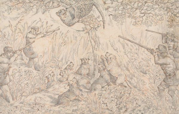 " Drawing For the Soft-gound Etching of 'Panther Hunting' - view 1