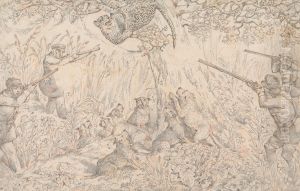 " Drawing For the Soft-gound Etching of 'Panther Hunting' by Henry Thomas Alken