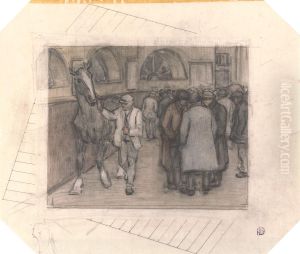 The Horse Mart (with further sketches in the margin) by Robert Bevan