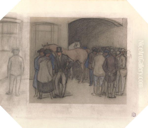 A Morning at Tattersalls (with further sketches in left margin folded over) - view 1